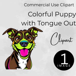 Cartoon Dog Clipart  – Colorful Puppy Faces with Tongue Out | Transparent PNG | Digital Download