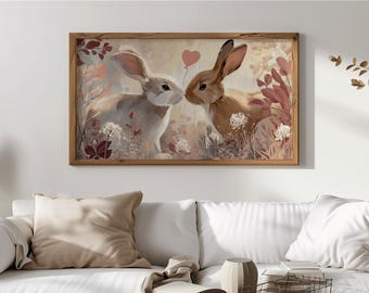 Arte de TV con conejo vintage, arte romántico con marco de conejo, decoración de animales estilo cottagecore, ilustraciones para TV con marco Samsung, descarga digital de escenas de la naturaleza 157