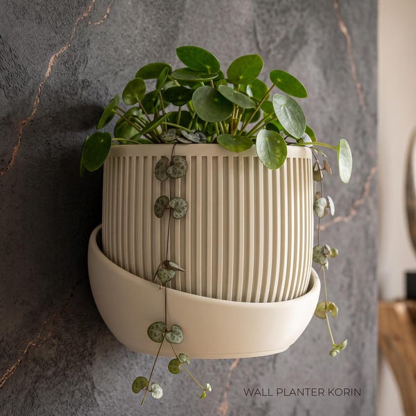 Modern Wall Planter “Korin” with Textured Surface, Two-Color Customization · by Viviero3D