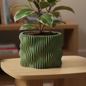 Planter Pot, Wavy Cylindrical Shape, Ripple Texture Surface, Drainage Option, Size Options