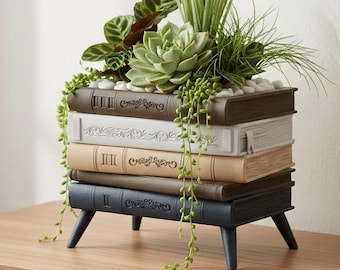 Book Stack Planter with Stand "Orven 5" — 3D Printed Modern Literary Decor