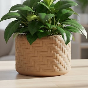 3D Printed Woven Planter "Ravena" – Eco-Friendly PLA Pot with Drainage