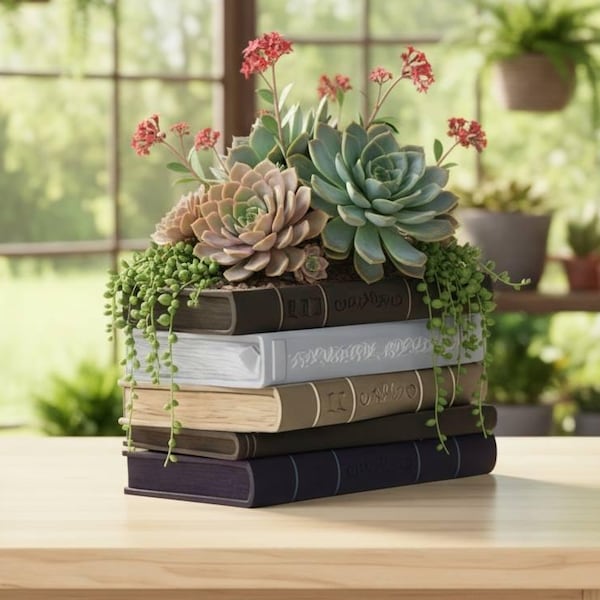 Book Planter Pot "Orven 2" – Unique 3D Printed Planter in the Shape of Classic Books