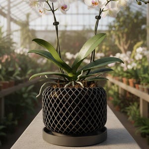 Jardinière d'orchidées « Ravik » imprimée en 3D : pot géométrique moderne avec système de drainage