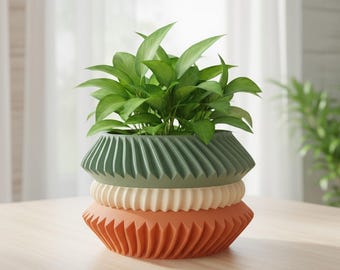 Geometric ribbed 3D printed planter, architectural plant pot, multicolor sculptural design – “Jako”