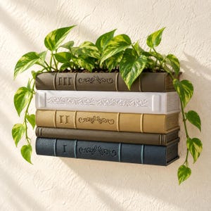 Outdoor Wall Planter, Five Stacked Books, Book Lover Gift