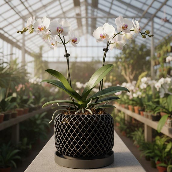 3D Printed Orchid Planter "Ravik": Modern Geometric Pot with Drainage