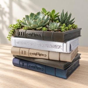 Book Planter Pot for Bookshelf or Desk, Book Lover Gift, Custom Colors – “Orven 2”