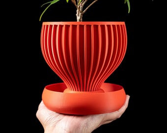 Planter Pot, Cylindrical Shape, Vertical Ribbed Texture, 3D Printed PLA