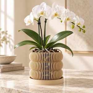 Large Orchid Pot with Holes, 6–8 Inch Planter with Drainage, Tiered Slats, Optional Tray | Kurga