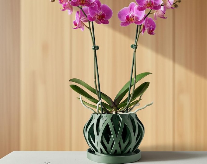 Orchid Planter Pot "Rimo"- Modern 3D Printed Geometric Pot with Drainage