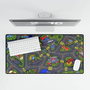 Bunte Stadtbild Schreibtischmatte für Kinder, spielerische Matte zum Lernen, Spiel oder Lernraum, Geschenk für Lehrer, Home Office Decor