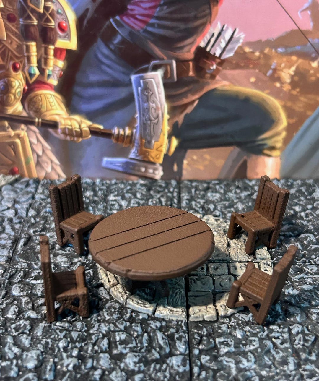 Wooden Round Tavern Table and Chair Set 5 Pcs Painted Printed Plastic ...