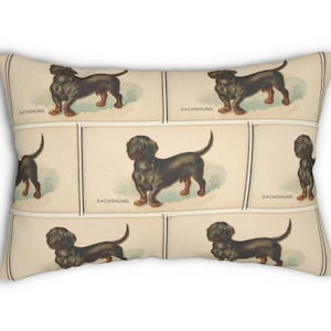 Dachshund Lumbar Pillow • Vintage Style Dog Lover Cushion • Rustic Decorative Throw Pillow Cover or Insert for Pet-Friendly Home Décor