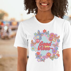 Flower Peace Good Vibes Shirt, Boho Peace T-Shirt, Hippie Peace Symbol, Flower Power Shirt, Smiley Hippie Shirt, Music Festival T Shirt