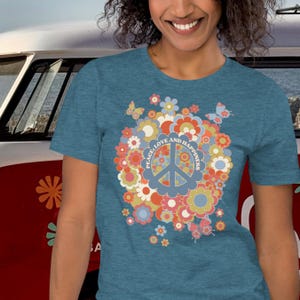 Peace Love Happiness Shirt, Boho Flower Peace T-Shirt, Hippie Peace Symbol, Music Festival T Shirt for City, Beach, Festival, Summer