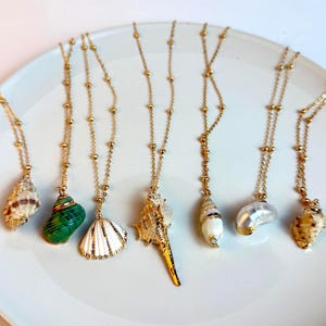 Gold Plated Seashell Pendant Necklace: Boho Beach Jewelry