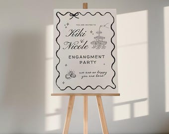 Engagement Party Welcome Sign: Hand-Drawn Champagne Design (Canva Template)