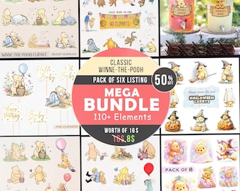 Winnie-the-Pooh PNG Clipart Bundle: 110+ Designs, Party Decorations (Digital Download)