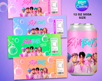 K-pop Demon Huntrs Soda Can Labels,  Saja Boys Birthday Party Pop Wrappers, 12oz Soda Pop Can Printable Drink Labels