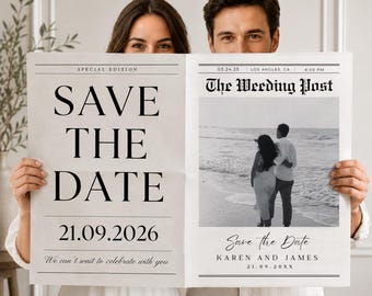 Save The Date Newspaper Editable Template, Canva Wedding Newspaper Template, Printable Wedding Announcement, Future Mr and Mrs
