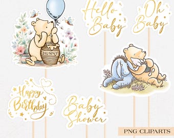 Classic Winnie-the-Pooh Cake Topper: Baby Shower Decorations (PNG Digital Download)