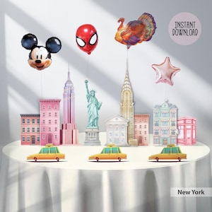Thanksgiving Parade Skyscraper Centerpiece Printable, NYC Skyline Table Decor | Holiday Tablescape PDF | Instant Download Party Decoration