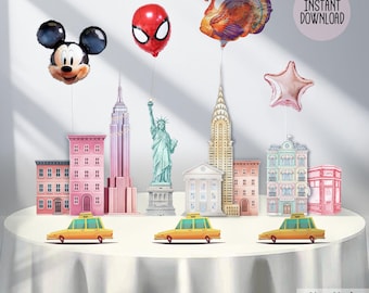 Thanksgiving Parade Skyscraper Centerpiece Printable, NYC Skyline Table Decor | Holiday Tablescape PDF | Instant Download Party Decoration