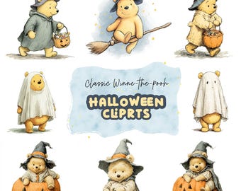 Halloween Winnie-the-Pooh Clipart Stickers: Party Decorations (PNG Digital Download)