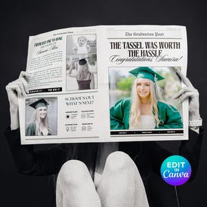 Canva Graduation Newspaper Template, Photo 2025 Grad Newspaper, Printable Large Newspaper Canva Template, Newspaper Graduation Announcement