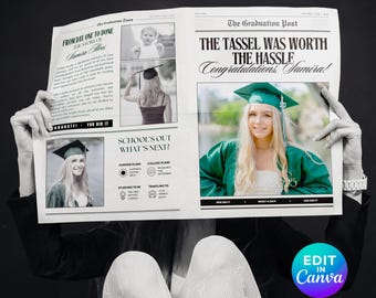 Canva Graduation Newspaper Template: Photo Grad Announcement (Digital Download)