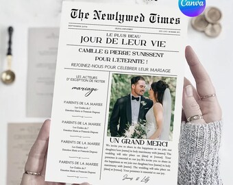 Grooms Gazette Wedding Announcement: Newspaper Style Canva Template (Digital Download)