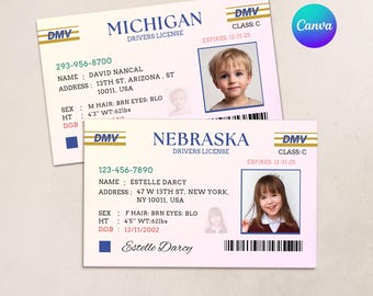 Customized Kids Drivers License, Child identification card prop, Canva Student identity card, ID Badge For Kids