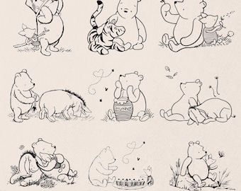 Winnie-the-Pooh Outline retro SVG, Baby Shower Birthday Decorations, Canva Templates, Instant Digital Download, Wood Party Label