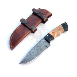 Couteau fait main 23 cm (9 po.), couteau de chasse, manche en bois, couteau de survie en plein air, couteau à dépecer, avec étui en cuir, cadeau pour lui