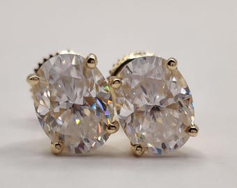 Oval Lab Grown Diamond Stud Earrings, 14K Gold Solitaire Jewelry, IGI Certified E VVS2