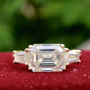 Emerald Cut Three Stone Wedding Ring, Three Stone 2.40 Ct Engagement Ring, Certified Diamond Ring, Unique Anniversary Ring, Gift For Her