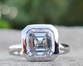 Bezel Set Asscher Cut Lab Grown Diamant Solitär Ring