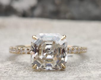 IGI Zertifizierter 1.50 Ct Asscher Cut Lab Diamant Verlobungsring, 14k Weißgold