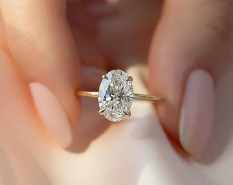 Oval Cut Lab Grown Diamond Engagement Ring, 14k Yellow Gold Solitaire, IGI Certified, Minimalist Bridal