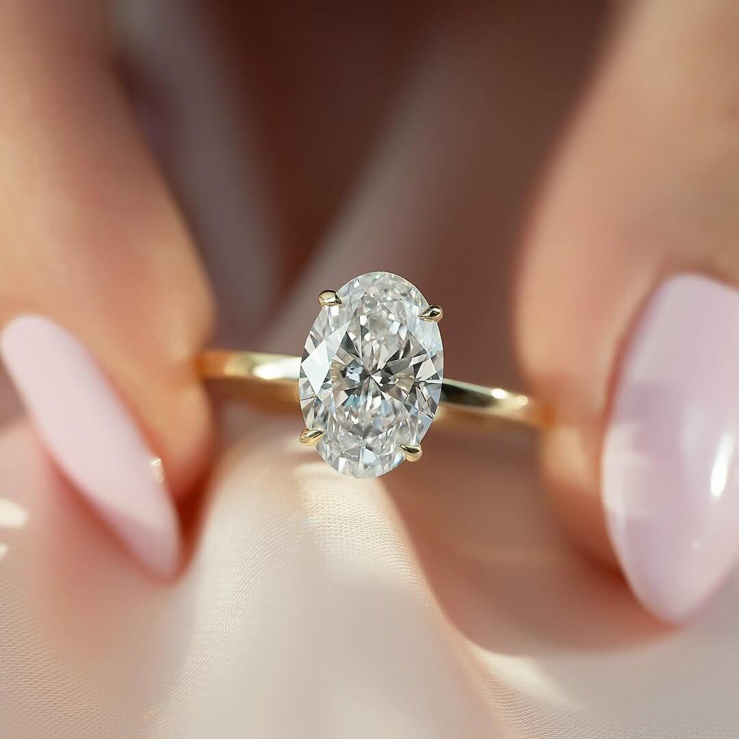 Oval Cut Lab Grown Diamond Engagement Ring, 14k Yellow Gold Solitaire ...