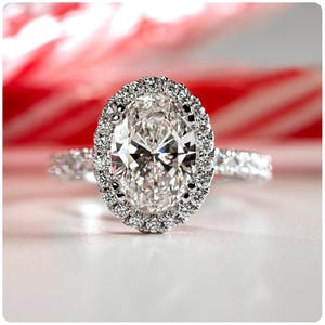 Lab Grown Diamond Oval Halo Engagement Ring: Sterling Silver, Gold or Platinum