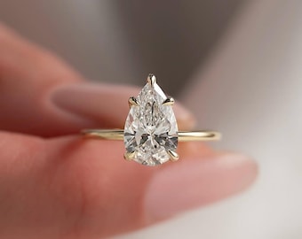 Pear Cut Lab Grown Diamond Solitaire Ring, 14K Yellow Gold, IGI Certified Wedding Ring