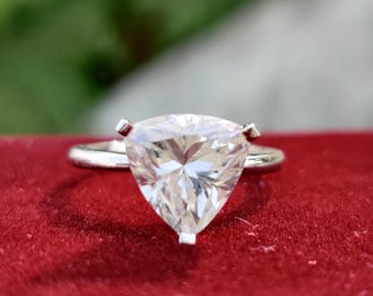 Trilliant Cut Lab-Grown Diamond Solitaire Engagement Ring, 14K White Gold Wedding Band