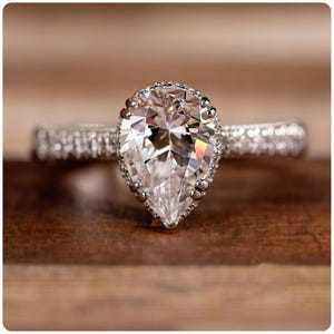 2.00 Carat E/VVS2 IGI Certified Pear Shape Lab Grown Diamond Solitaire Hidden Halo Engagement Ring, Side Round Cut Diamonds, 14KT White Gold