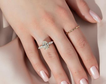 Oval Cut Lab Grown Diamond Ring Set, Oval Cut Solitaire Engagement Ring 14K Yellow Gold, IGI Certified Jewelry Anniversary Gift for Wife