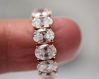 Oval Cut Lab Grown Diamond Wedding Band, Lab Grown Diamond Wedding Band 14K Rose Gold, Engagement Ring Hand Made Diamond Jewelry