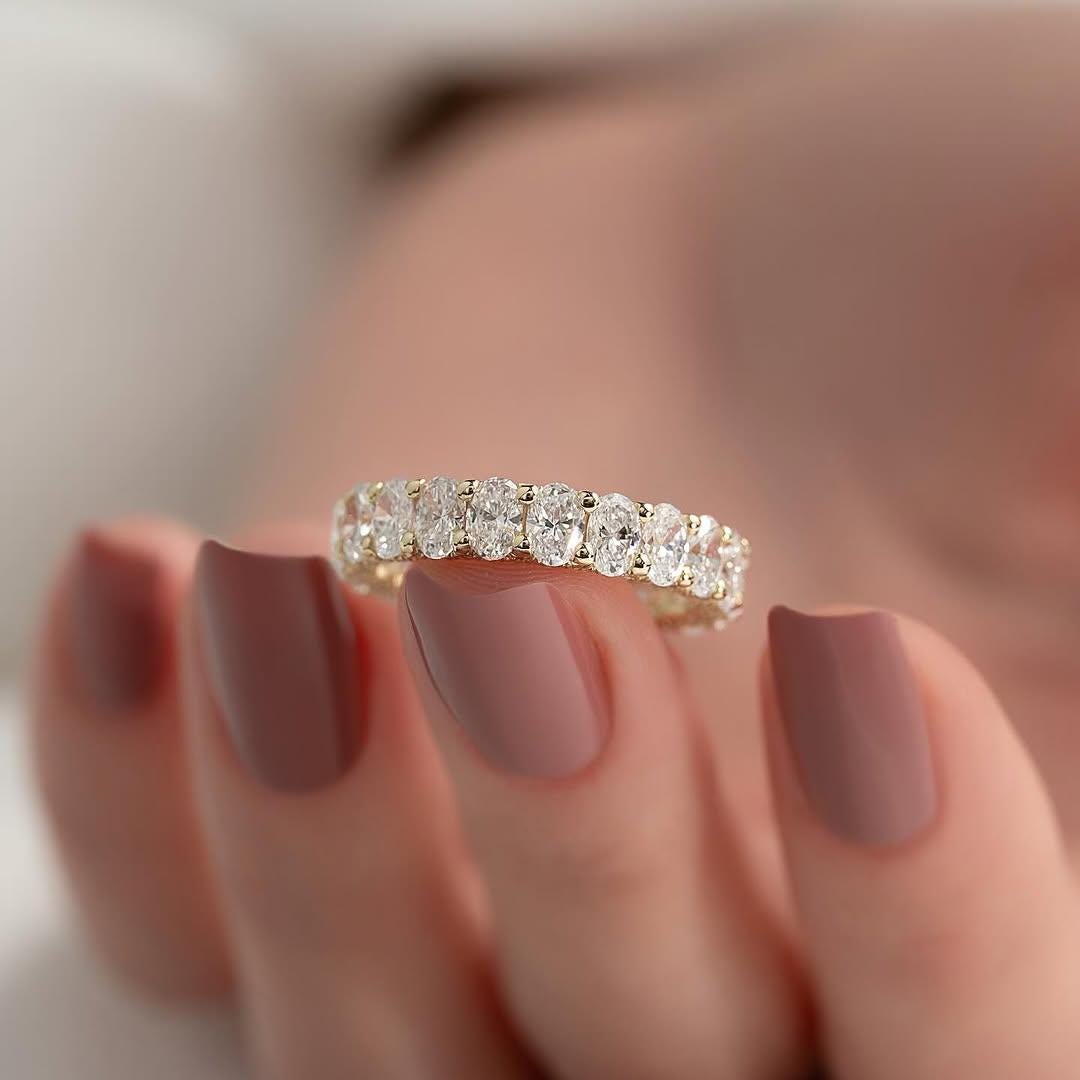 Oval Cut Lab Grown Diamond Eternity Band, 14K Gold Wedding Anniversary ...