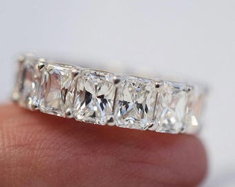 Alternate Diamond Full Eternity Wedding Band for Her, Radiant Cut Diamond Band, Matching Stackable Band for Engagement Ring