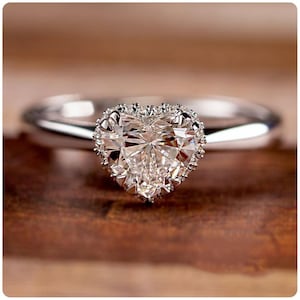 2.30 Ct Heart Cut Wedding Ring, Hear Shape Lab Grown Diamond Hidden Halo Diamond Ring, 18K White Gold Ring, Anniversary Gift
